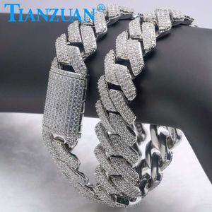 New Trendy Hip Hop Iced Out Bling Link Chain Sier Moissanite Three Row Rhinestone Paved Cuban Necklace Jewelry