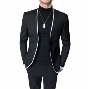 2024 Kostüm Homme Siyah Düğün Smokin Pant Pant Terno Slim Fit One Butt Damat Giyim Resmi Parti Balo Erkekler Yakışıklı Blazer X8am#