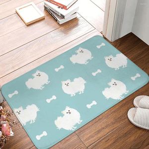 Tapetes de banho bonito branco pomeranian cão tapete azul impermeável toalete para chuveiro casa entrada anti deslizamento pé acessórios do banheiro