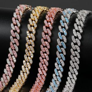 9 mm Hiphop Cuban Chain Naszyjnik Lśniąca cyrkon Bling 14 -krotnie złota miedziana miedź mała diament Miami Cuban Link łańcuch16 -24 248s