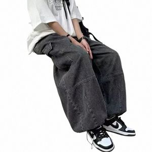 2023 Spring Autumn Trousers Y2K baggy jeans för män breda ben byxor fickor elastiska midja streetwear lösa bekväma byxor t23v#