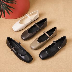 Frühling Designer Frau Elegante Karree Solide Lolita Mädchen Ballerina Loafers Wohnungen Kawaii Barfuß Party Mary Jane Schuhe 240320