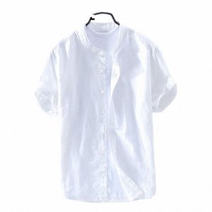 simple Men's Short-Sleeved Shirts Cott Linen Summer Solid Color Turn-down Collar Quick Drying Casual Beach Style Plus Size r4eo#