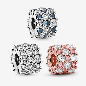 Blauer und klarer Glitzer-Charm für Pandora, 925er Sterlingsilber, Luxus-Charm-Set, Armbandherstellung, Roségold, Perlen-Charms, Designer-Halsketten-Anhänger, Originalverpackung, Großhandel