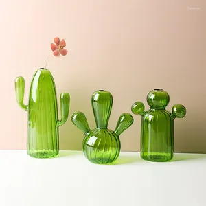 Vasi in vetro trasparente a forma di cactus Piccolo vaso di fiori freschi Decorazioni da tavola Semplici ornamenti per il desktop del soggiorno di casa