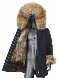 furyourself 2023 nuovi uomini impermeabili Lg Parka giacca invernale naturale reale Racco collo di pelliccia di volpe con cappuccio spesso streetwear u53w #