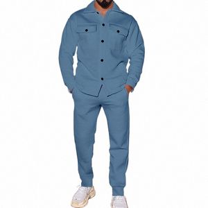 2024 nuovi uomini Fi vestito autunno inverno Butt pelle scamosciata casual pantaloni giacca cargo 2 pezzi Set multi-tasca disegno maschio tute g1gB #