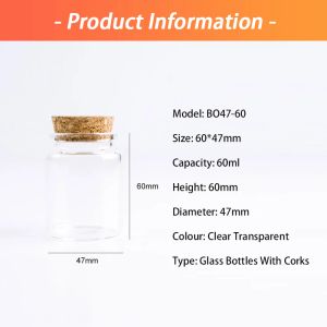 Gläser 60*47mm 60ml Kork Glas Flaschenverschluss Würzige Vorratsglas Flaschenbehälter Vorratsgläser Fläschchen Glasgewürz DIY Handwerk 6 teile/los