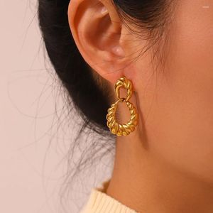 Stud Earrings INS Trendy 18K Gold Plated Stainless Steel Thread For Women Texture Croissant Drop Girls Gift