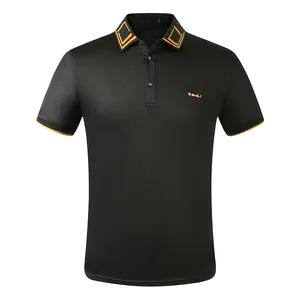ポロシャツの男性半袖ティー高品質のラペルビジネスフォーマルトップカジュアル刺繍ポロスTシャツ