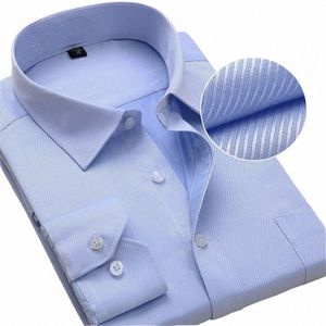 plus Size Men Dr Shirts Lg Sleeve Slim Fit Solid Striped Busin Formal White Man Shirt Male Social Big Size Clothing M25i#
