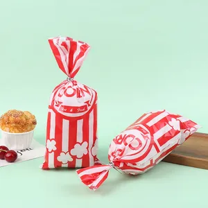 Present Wrap 50st Red Vertical Bar Popcorn Plastic Pavla Snow Crisp Nougat Biscuit Bread Toast Casual Baked Products For Birthday Party