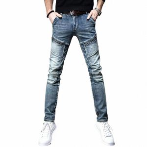 2023 New Style Autumn Men 's Jeans 빈티지 단색 클래식 청바지 스프링 남성 슬림 핏 탄성 피의 데님 바지 남성 NZ20 E46N#