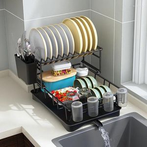 Kitchen Storage Double Layer Dish Drying Rack Racks Simple Drain Tableware Organizer