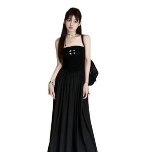 Novo design feminino sexy sem alças tubo top logotipo bordado cor preta cintura alta maxi longo vestido sem mangas sml