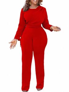women Jumpsuit Lg Sleeve High Waist Slim Fit Ladies Overalls Red African Elegant Classy Big Size One Piece Rompers Autumn New 010Y#