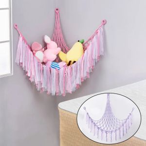 Baskets Bohemian Tassels Hanging Hammock Foldable Triangle Plush Toy Net Handmade Woven Wall Corner Hanging Net Home Sundries Organizer