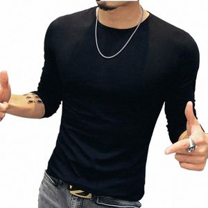 spring Autumn Men's Black Lg Sleeve Cott T Shirt Casual Solid Color Basic T Shirts O Neck Hip Hop Top Tees All Match b0hP#