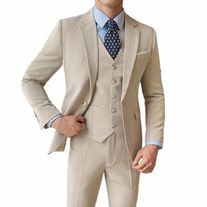 groom Wedding Suit, Solid Color Busin Casual Three-Piece Suit, Slim Fit Prom Swallowtail Men's JacketJacket, Vest, Pants o2pl#