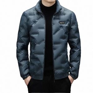 Cappotto invernale caldo da uomo Fiable con design ispessito Colletto alla coreana alla moda casual Leggero sottile coreano Versi Lunghezza corta q2Td #