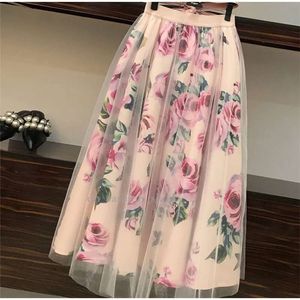 Floral Print Women T Shirt+mesh Skirt Suits Bowknot Vintage Two Piece Sets Elegant Woman Skirt 2019 Summer Girl Tees Tops Female 251