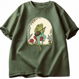 Söt cottagecore t-shirts estetik groda som spelar banjo svamp t shirt män sommar cott kort ärm tee shirt mens kläder s9qi#