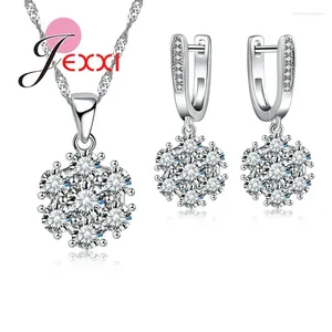Set di orecchini per collana, eleganti, brillanti, cristalli austriaci, pieni di gioielli in puro argento sterling 925, per donna