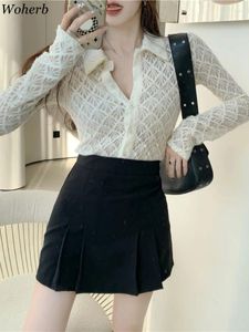 Women's Blouses 2024 Blusas Mujer De Moda Lace Long Sleeve For Women Sexy Tunic Spring Shirts See Throught Korean Chic White Blouse Tops