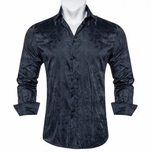 camisas para homens cinza escuro paisley sólida camisas de seda fino ajuste lg manga masculino social busin dr camisa roupas masculinas u06q #