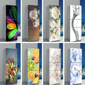 Çıkartmalar Sanat Mutfak Buzdolabı Sticker Tam Film Mutfak Tahtişi Peel Sopa Su Geçirmez Çift Kapı Dondurucu Dolap Dekorasyon Duvar Kağıdı
