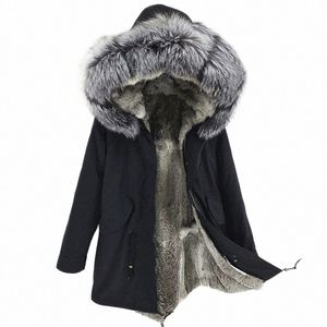 Lavelache Men Parka Winter Jacket Real Rabbit Fur Coat LG Waterproof Big Natural Fox Fur Collar Streetwear W7MU＃