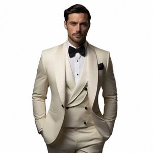 luxury Wedding Suits for Men Solid Color Light Champagne Shawl Lapel Single Breasted One Butt Chic 3 Piece Jacket Pants Vest m8dm#