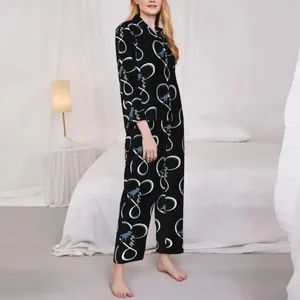 Ev Giyim Pijamaları Kadın Sevimli Hayvan Baskı Yatak Odası Gece Kıyısı İki Parçalı Estetik Set Uzun Kollu Büyük Boy Takım