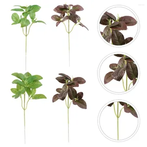 Dekorativa blommor 4st Artificial Green Plant Fake Leaves växter för dekor (ljusgrön)