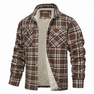 men's Plush Warm New Luxury Lg Sleeved Shirt Korean Streetwear Lapel Plaid Lining Loose Fitting Jacket Coat Men Clothing v9jf#