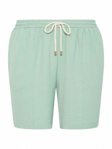 Plus Size Summer DrawString midja Casual Shorts Kvinnor Ljusgrön Löst Elastisk midjefickor