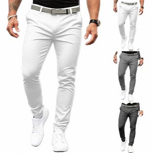Slim Fit Suit Spodnie Męskie Symulowane Solidowe Suitki z średniej kemple Pockets Zipper Fly Busin Office do odzieży roboczej O3DT#