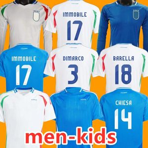 EM 2024 Italien Fußballtrikots Langarm Spielerversion Maglie da Calcio TOTTI VERRATTI CHIESA Italia 23 24 25 Fußballtrikots Herren Set Kinderset Uniform