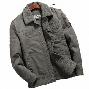 Vintermän denimjacka ny fleece foder tjock varm jacka casual khaki grön lamb parka kappa fi jacka j9wc#