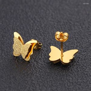 Studörhängen Koreanska elegant söt guldfärg Frosting Fjäril för kvinnor flickor 2024 mode söta smycken gåvor