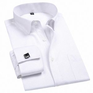 2023 Men French Cuff Dr Shirt Cufflinks New White Lg Sleeve Casual Butts Male Brand Shirts Regular Fit Clothes I3bu#