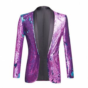 hot Men Shiny Sequin Glitter Embellished Blazer Jacket Men Nightclub Blazer Wedding Party Suit Jacket Stage Singers Clothes h8ms#