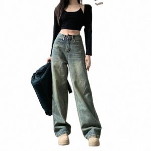 Pantaloni larghi in denim dritti vintage anni '90 Pantaloni femminili Y2K a vita alta Pantaloni larghi larghi a gamba larga Donna Streetwear Pantaloni casual all-match Nuovo O2LC #