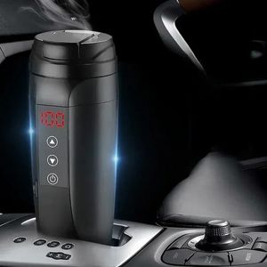 Copo de aquecimento de veículo com display digital inteligente, 300ml/500ml, copo de água de aquecimento de carro prateado/preto, adequado para viagens de carros