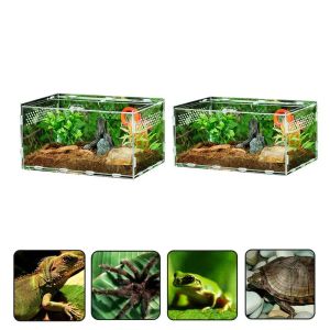 Terrarium Akryl Reptilbox för spindlar Sköldpadda ödla avel Insektslåda VENTER Slidande små husdjursmiljöer för ormsköldpaddor ödlor