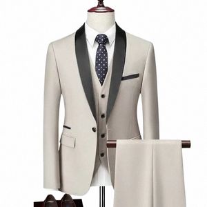 men Busin Casual Wedding Party Three Pieces Jacket Trousers Waistcoat Set Male Blazer Coat Pants Vest Fi Slim Fit Suits h7ND#
