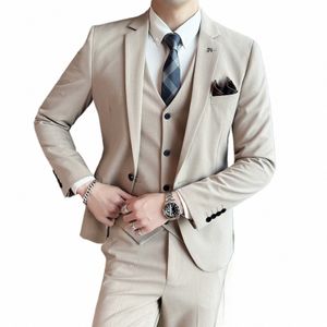 jacket+vest+pants New Fi Blazers 3 Pcs Set Men's Casual Boutique Busin Tailcoat Solid Color Slim Dr Suits Trousers b0nA#