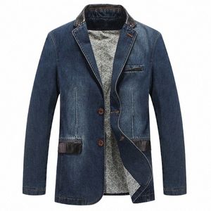 Plus Size Jaquetas Masculinas Denim Outwear Primavera Outono Roupas Masculinas Blazers Ternos Jeans Patchwork Couro Slim Fit Casaco MY190 78JB #