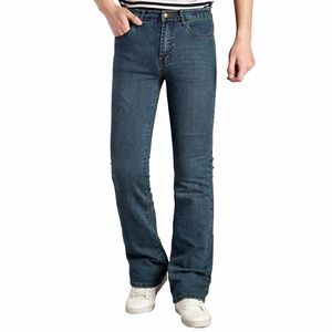 2021 Autumn Fleared Jeans Men bootcut denim Pants Casual Slim Boot Cut Elastic and Bekväm blå byxor Storlek 36 K0GG#