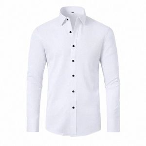 Camicia di alta qualità elasticità Seaml Spandex uomo manica Lg slim fit casual tinta unita sociale busin formale Dr 5XL 6XL y9RO #